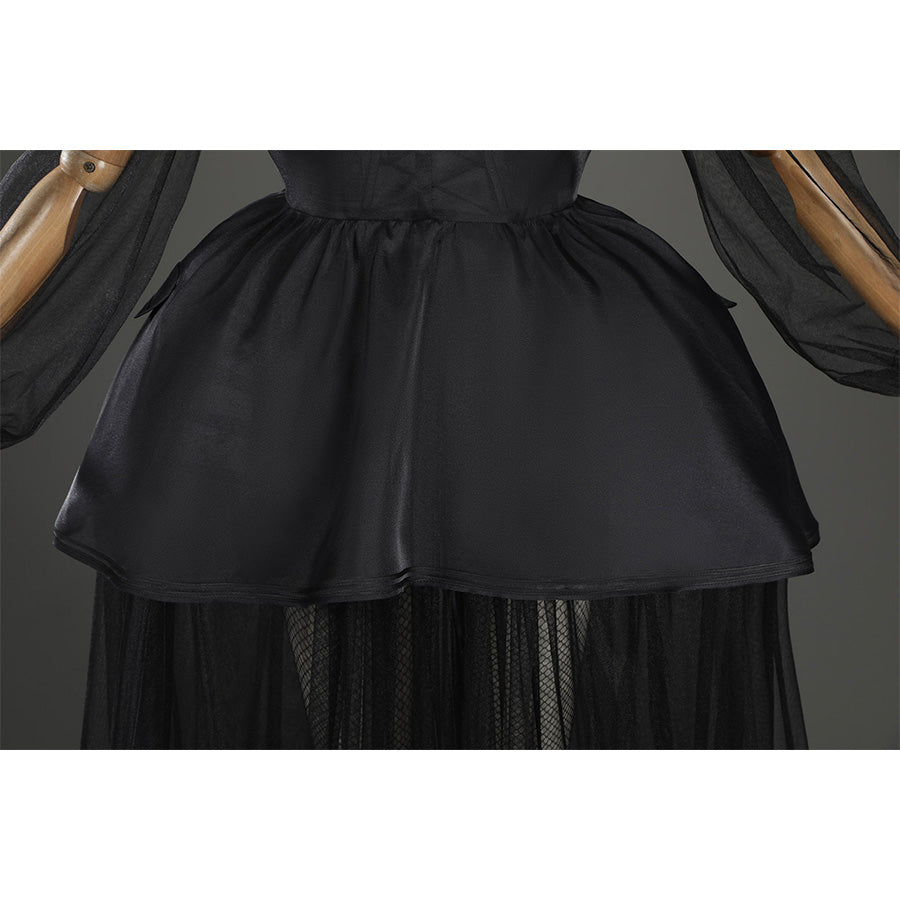 Addams black evening dress underskirt layeringg dress waist and skirt construction detail