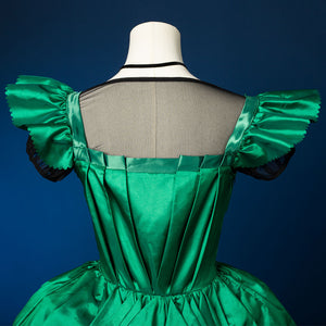Agnes DeMille cosplay costume back bodice close-up with ruffled sleeves and inner shirt