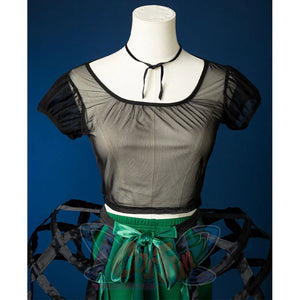 Agnes DeMille cosplay costume inner shirt with black organza sleeves and green satin waist sash