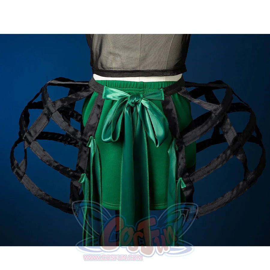 Agnes DeMille cosplay costume organza petticoat detail with black ribbons and green satin bow