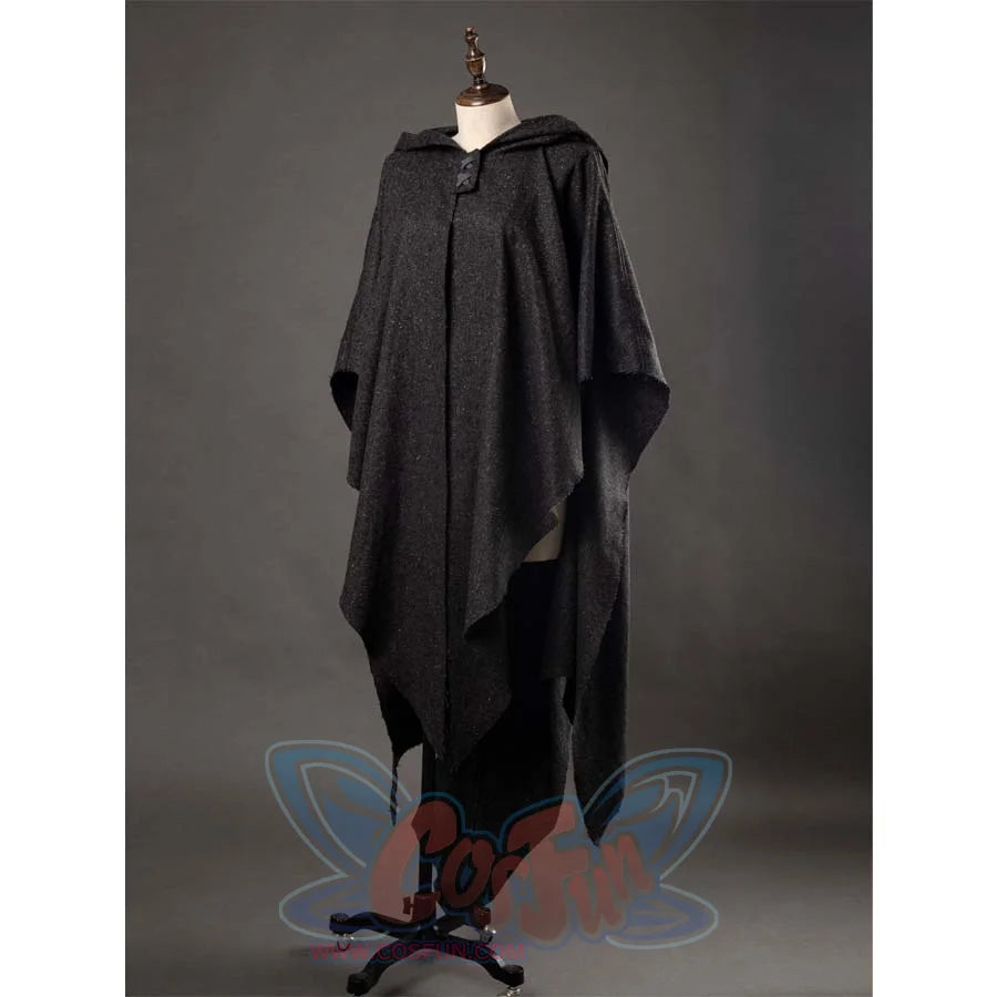 Angled front view of the Ahsoka cosplay cloak, showcasing the hood and the cloak’s drape on the mannequin.