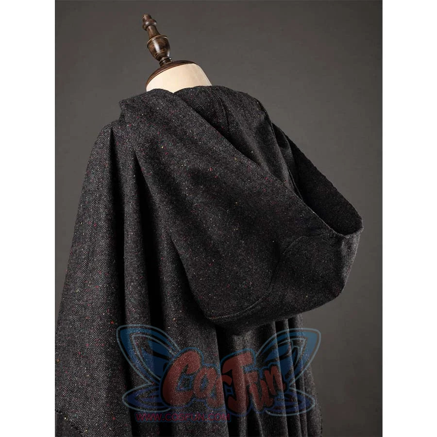 Close - up of the Ahsoka cosplay cloak’s hood and drape, emphasizing the fabric’s texture and the hood’s shape.