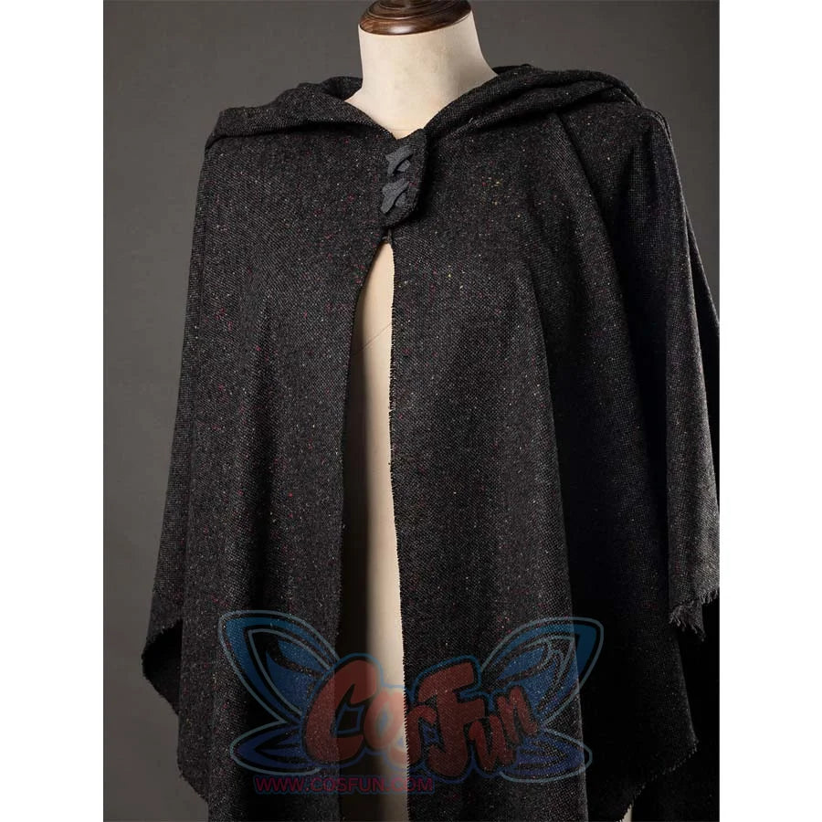 Front view of the Ahsoka cosplay cloak worn open, showcasing the fabric’s texture and the cloak’s interior.