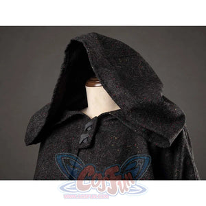 Close - up of the hooded Ahsoka cosplay cloak, showcasing the textured fabric and the cloak’s fastening detail.