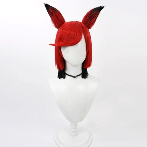 Hazbin Hotel Alastor Cosplay Wig Short Red Highlighted N09956