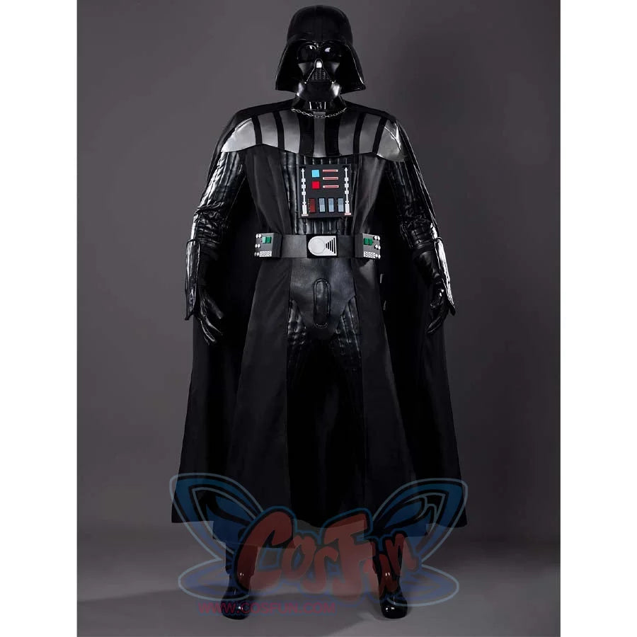 This Anakin Skywalker cosplay costume is made of high-quality materials, with a well-fitted black bodysuit featuring silver accents and a flowing black cape, showcasing an excellent version.