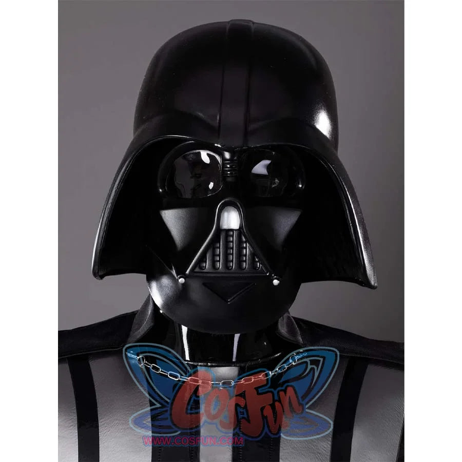 This picture presents the details of the mask of the Anakin Skywalker cosplay costume, which is made of high-quality black plastic, with a smooth surface and a perfect version.