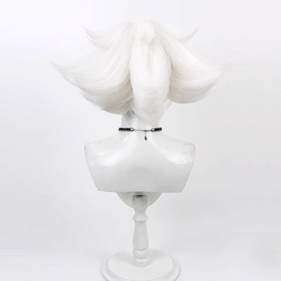 Hazbin Hotel Angel Dust cosplay wig, fluffy white silver hair with large bunny-ear style shape
