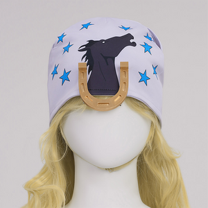 Anime Johnny Joestar Cosplay Costume, a hat with a star and horse print, and a horseshoe decoration on the front.