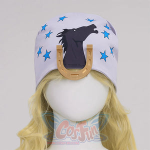 Anime Johnny Joestar Cosplay Costume, a hat with a star and horse print, and a horseshoe decoration on the front.