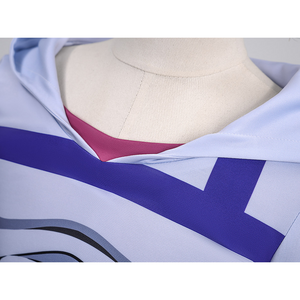 Anime Johnny Joestar Cosplay Costume, faux two-piece design，,navy stripe print below the neckline.