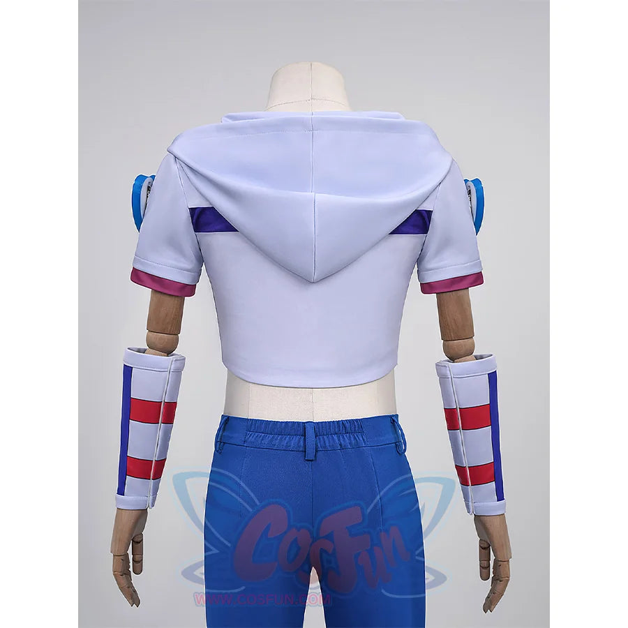 Anime Johnny Joestar Cosplay Costume, the clothes are fitted and have a cropped design.