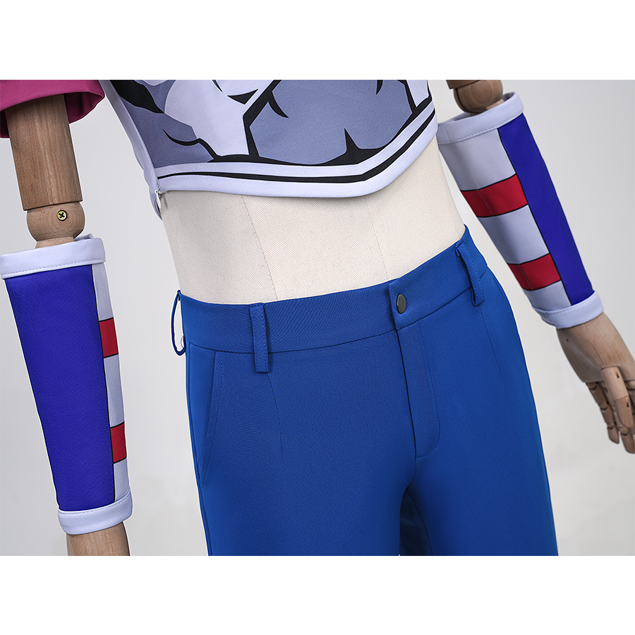 Anime Johnny Joestar Cosplay Costume, the blue pants have a simple design.