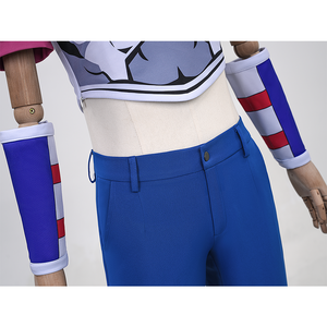 Anime Johnny Joestar Cosplay Costume, the blue pants have a simple design.