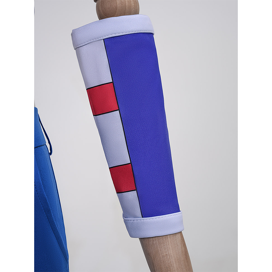 Anime Johnny Joestar Cosplay Costume, deep blue and white waistbands with red stripes.