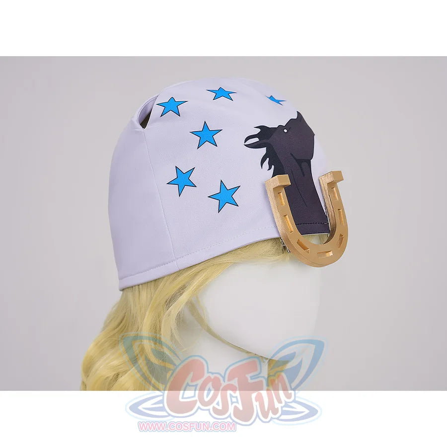 Anime Johnny Joestar Cosplay Costume, a hat with a star and horse print, and a horseshoe decoration on the front.