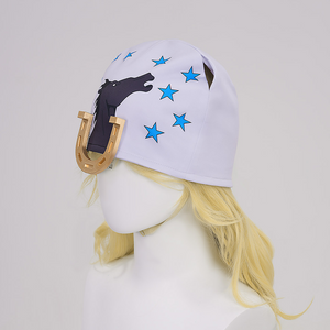 Anime Johnny Joestar Cosplay Costume, a hat with a star and horse print, the hat has holes on both sides.