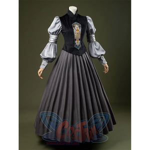 Attack of the Clones Padmé Amidala Cosplay Costume, black and gray vintage outfit with sliver armlets.