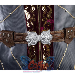 Baldur’s Gate 3 Astarion Cosplay Costume belt, the belt is made of dark brown PU leather with delicate patterns carved on the surface, the metal buckle of the belt is silver.