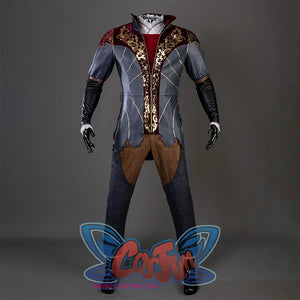 Baldur’s Gate 3 Astarion Cosplay Costume jacket, the top is made of gray and burgundy fabrics, with gorgeous gold decorations on the chest and shoulder, a high collar with gold lines on the edges.