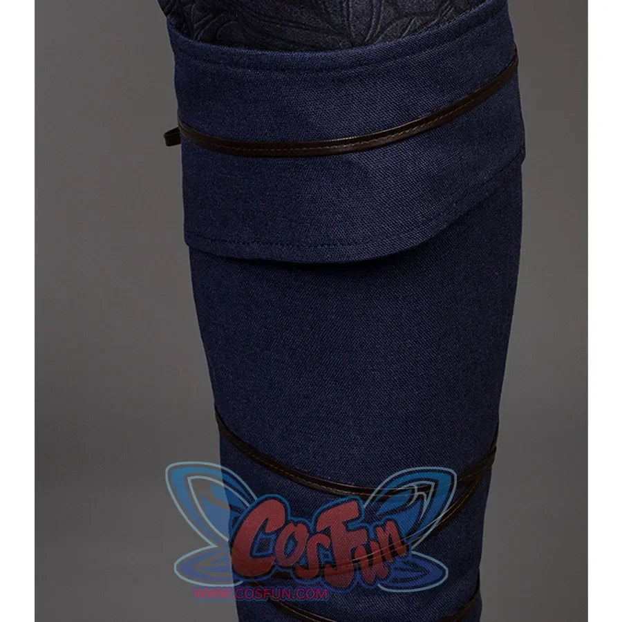 Baldur’s Gate 3 Astarion Cosplay Costume leggings  is denim blue with thin black PU leather straps.