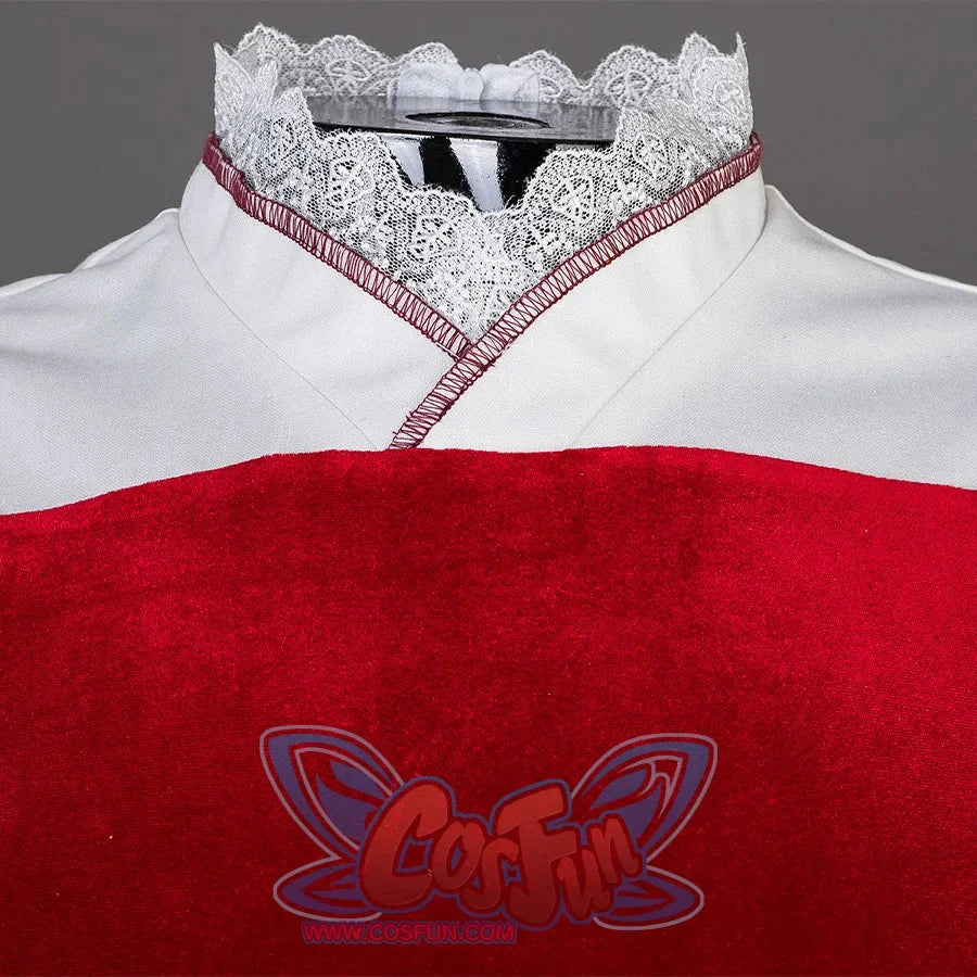 Baldur’s Gate 3 Astarion Cosplay Costume undershirt front view,  there is a red undershirt with white lace collar.