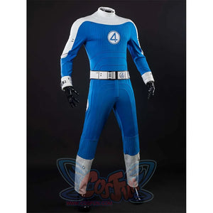 Another front view of the Ben Grimm costume, showing the blue and white jumpsuit, white belt, and the overall fit from a different angle.