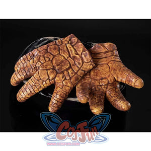 Overlapped view of Ben Grimm cosplay gloves, emphasizing the detailed rocky texture.