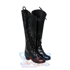 Right side view of Elphaba cosplay boots showing detailed side lacing and low heel witch footwea