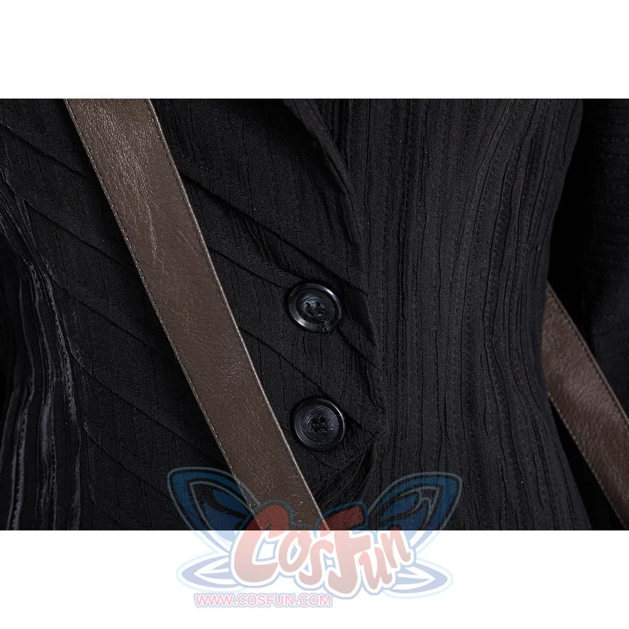 Elphaba cosplay costume fabric detail showcasing embroidered patches and texture variety