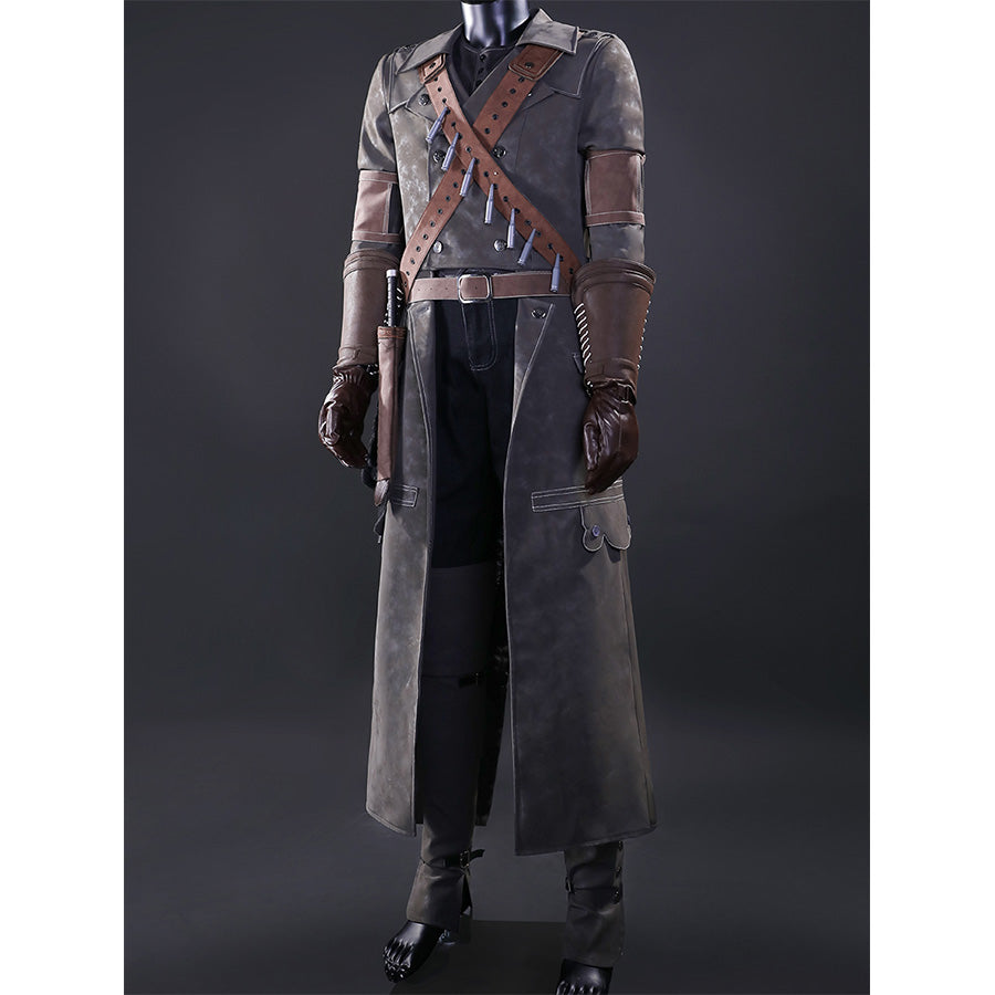 Bloodborne Yharnam Cosplay Costume full-body view showing leather coat and crossed straps