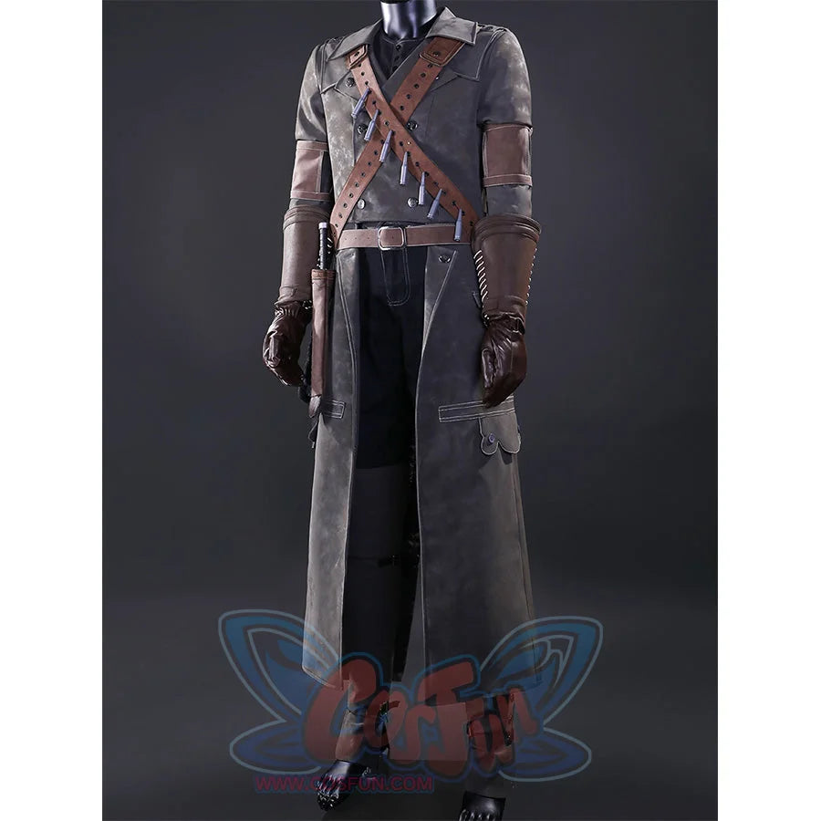 Bloodborne Yharnam Cosplay Costume full-body view showing leather coat and crossed straps