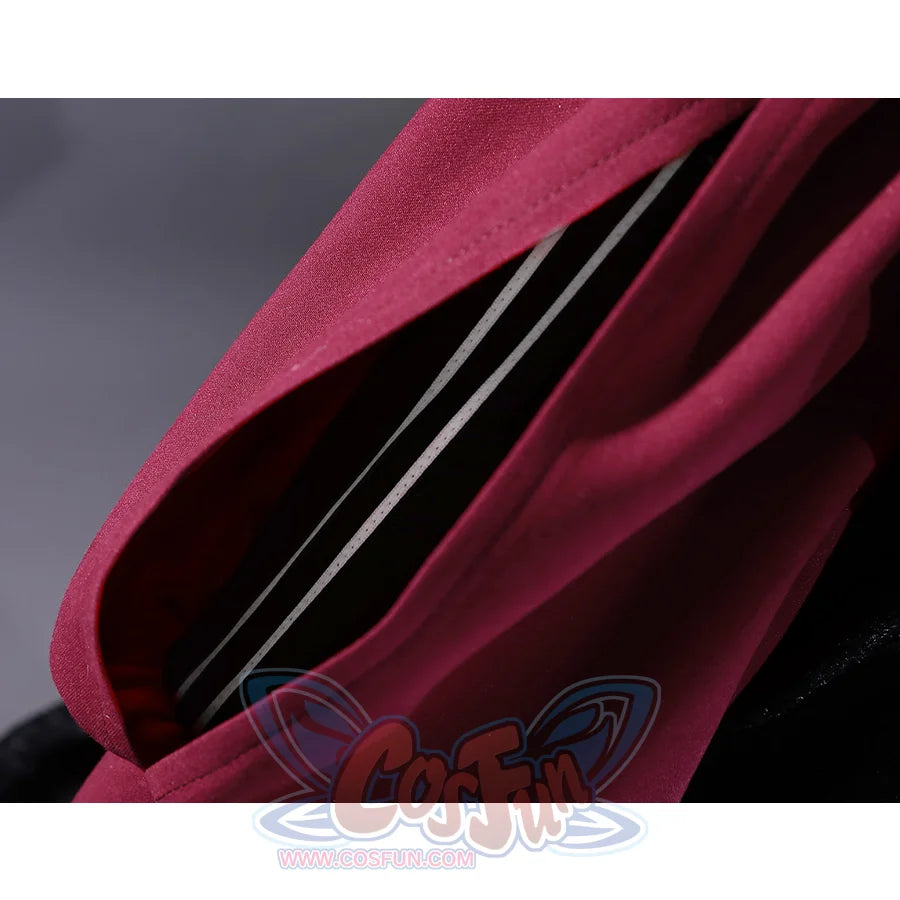 Cainhurst Knight cosplay costume sleeves made with rich burgundy brushed fabric and black trim detail