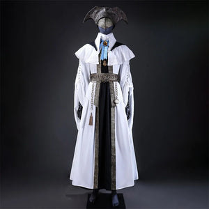 Bloodborne Choir Cosplay Costume Front View, the white robe and black long skirt add a sense of elegance. 