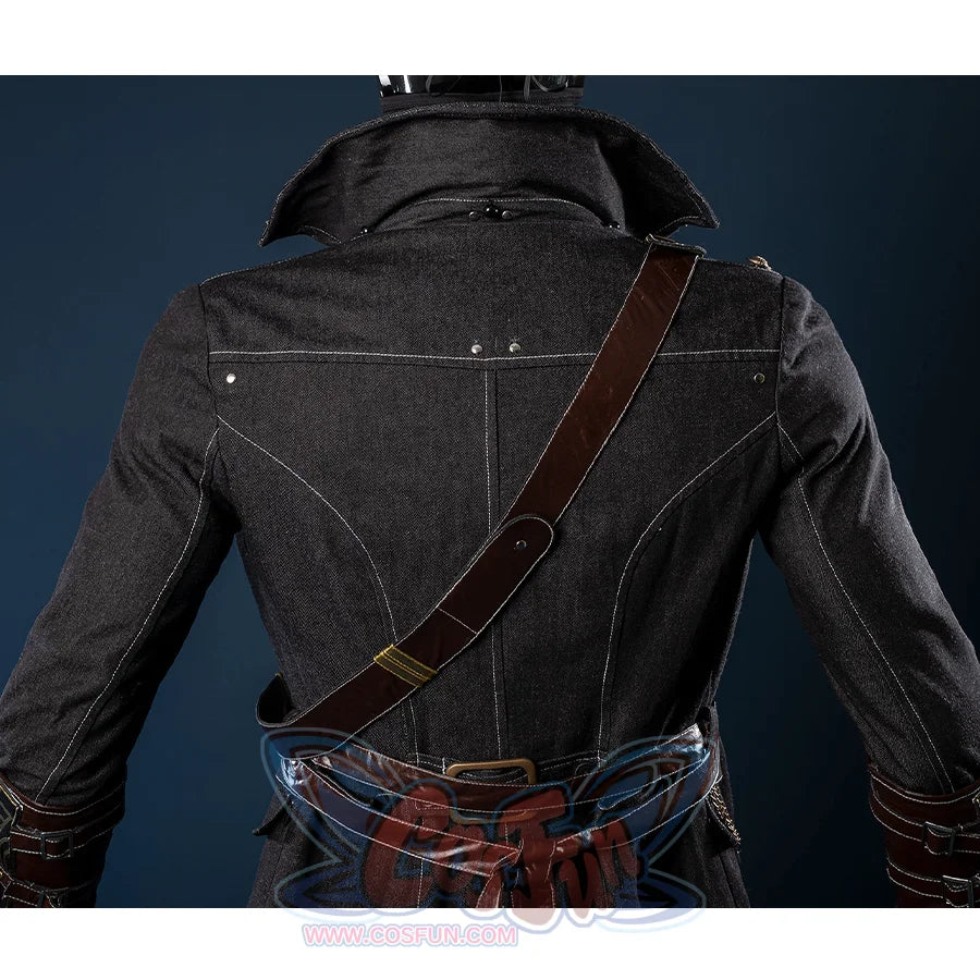 Bloodborne Hunter Ludwig Cosplay costume coat is long and black , with a lot of brown shiny PU leather belts on the clothes, the collar is three-dimensional and stylish.
