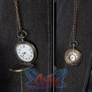 Bloodborne Hunter Ludwig Cosplay costume has a gold metal pocket watch hangs on the right waist of the coat, this pocket watch Can open the lid, but excluding batteries.
