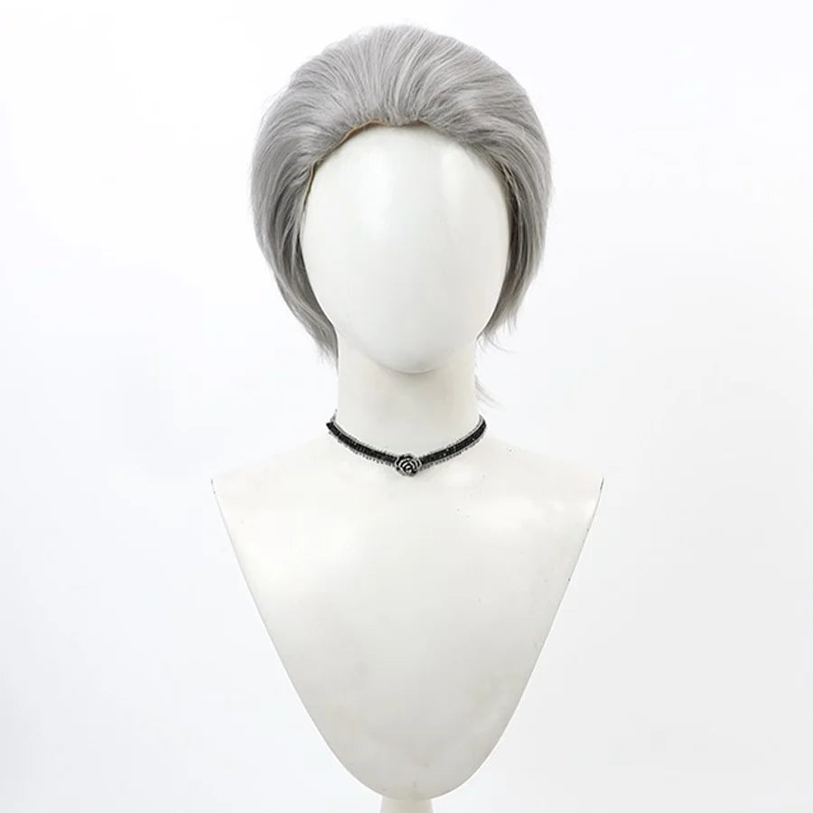 Bloodborne Hunter Ludwig Cosplay wig, grey short hair with combed-back hairstyle