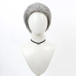 Bloodborne Hunter Ludwig Cosplay wig, grey short hair with combed-back hairstyle