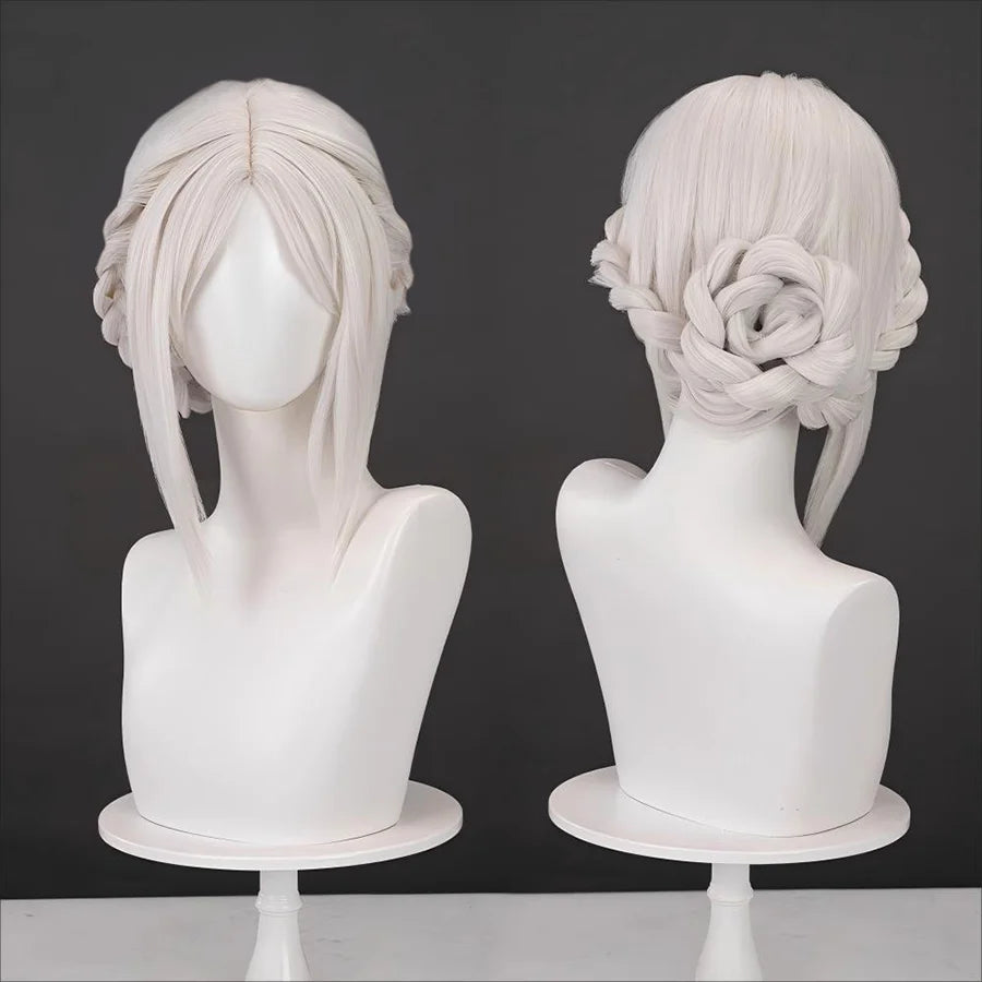 Bloodborne Hunter The Doll Cosplay flaxen wig, middle-parted bangs, pigtails on both sides,  a flower-bud bun at the back
