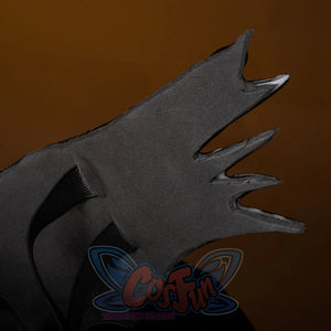 Inside the Body Party cosplay helmet, black straps and grey padded lining are laid bare on a dark backdrop