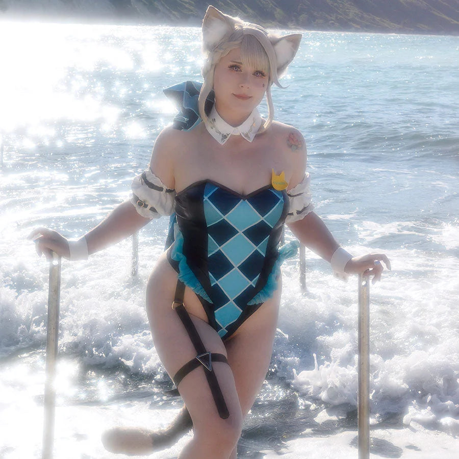 【FLASH SALE】COSFUN Genshin Impact Lynette Cosplay Derivative Bodysuit Swimsuit BST0019 Costumes