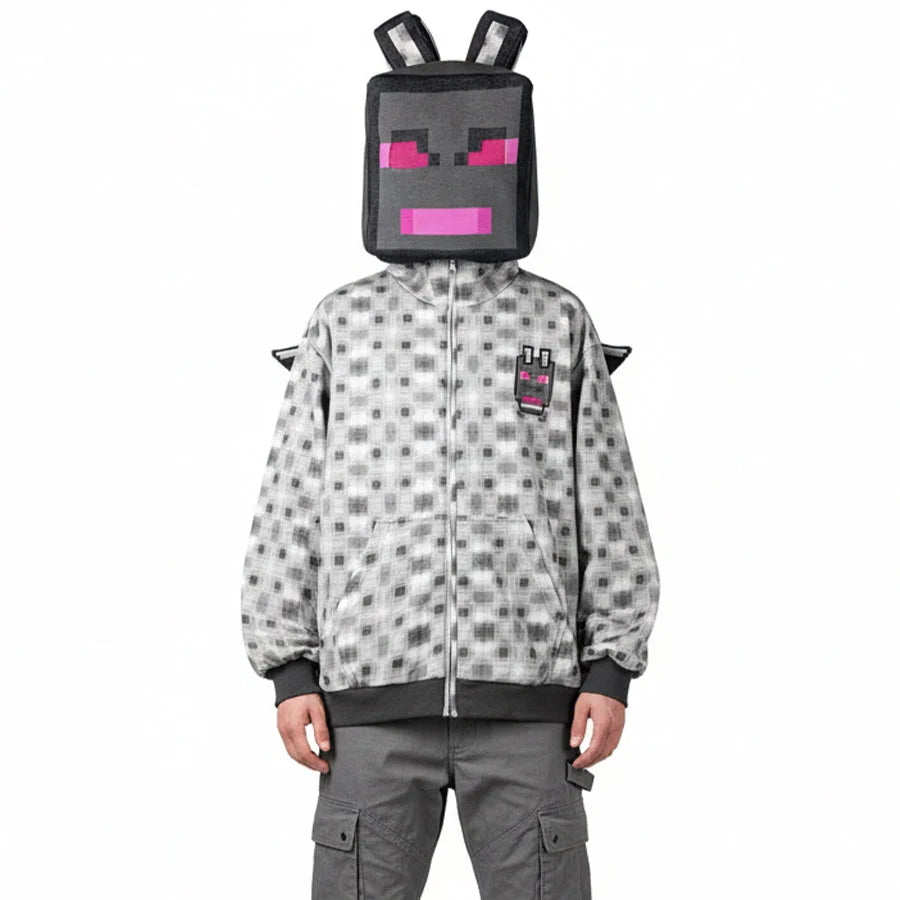 Full zip hoodie looks like Ender Gragon from Minecraft