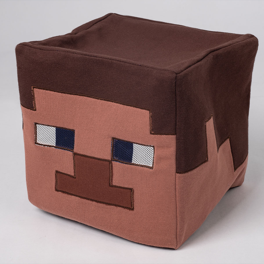 COSFUN Original Cosplay Steve Square Headgear, brown and skin tone with blue, side view