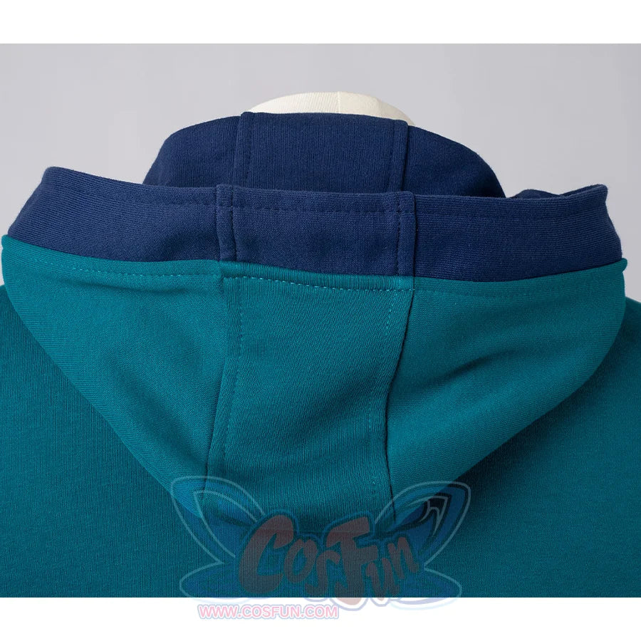 COSFUN Original Cosplay Steve Hoodie, lack blue and deep blue color, back view