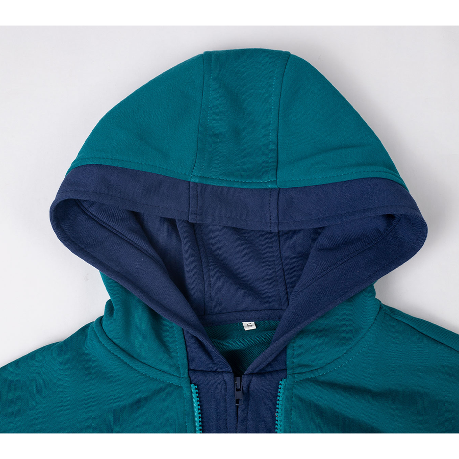 COSFUN Original Cosplay Steve Hoodie, lack blue and deep blue color, showing colorblock design