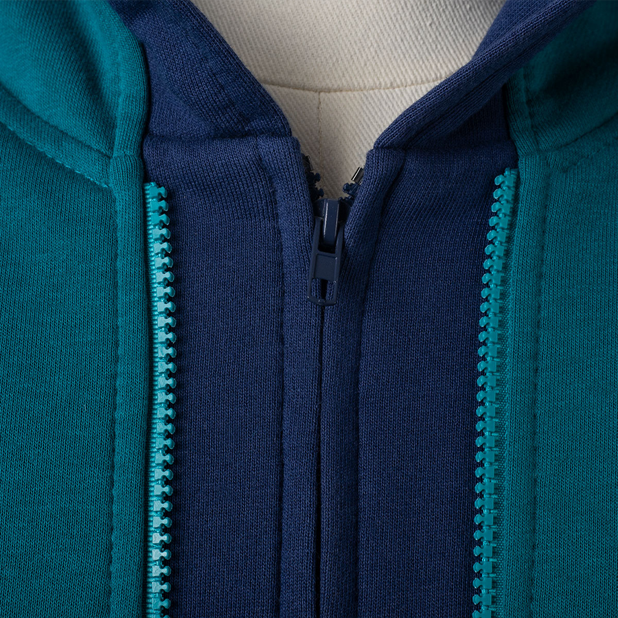 COSFUN Original Cosplay Steve Hoodie, lack blue and deep blue, showing double zipper