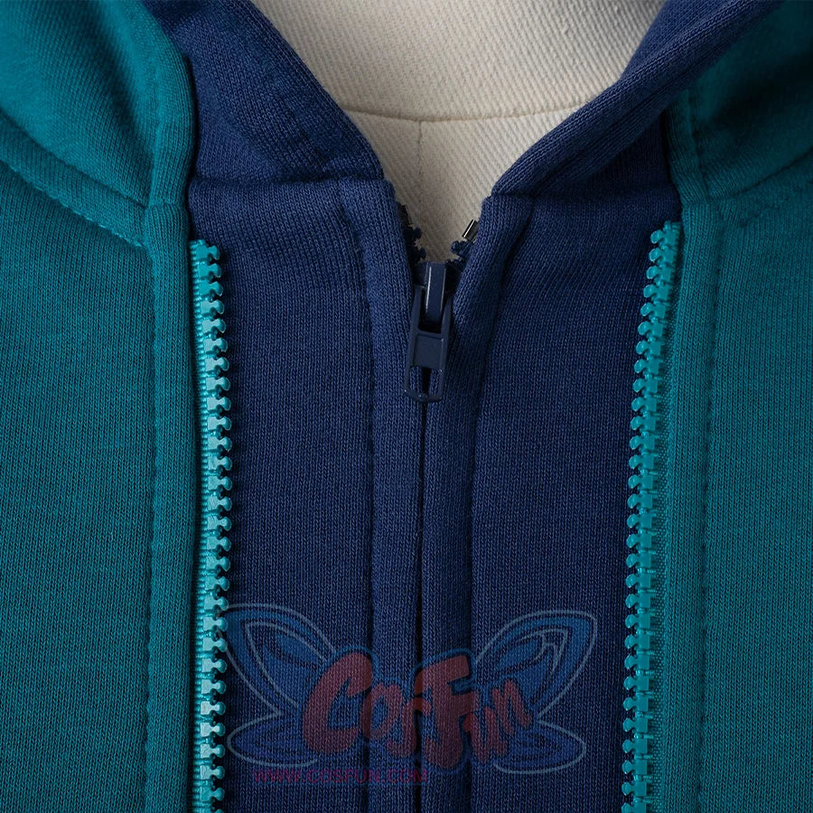 COSFUN Original Cosplay Steve Hoodie, lack blue and deep blue, showing double zipper