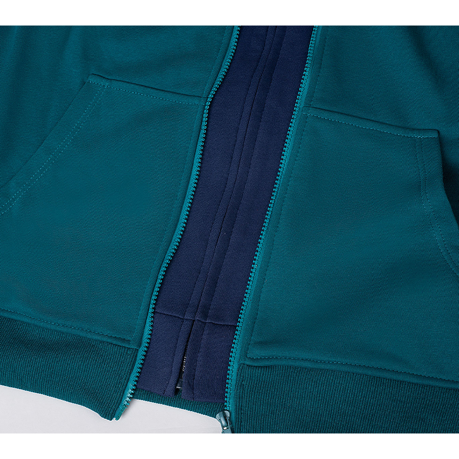 COSFUN Original Cosplay Steve Hoodie, lake blue and deep blue, showing pocket on the front