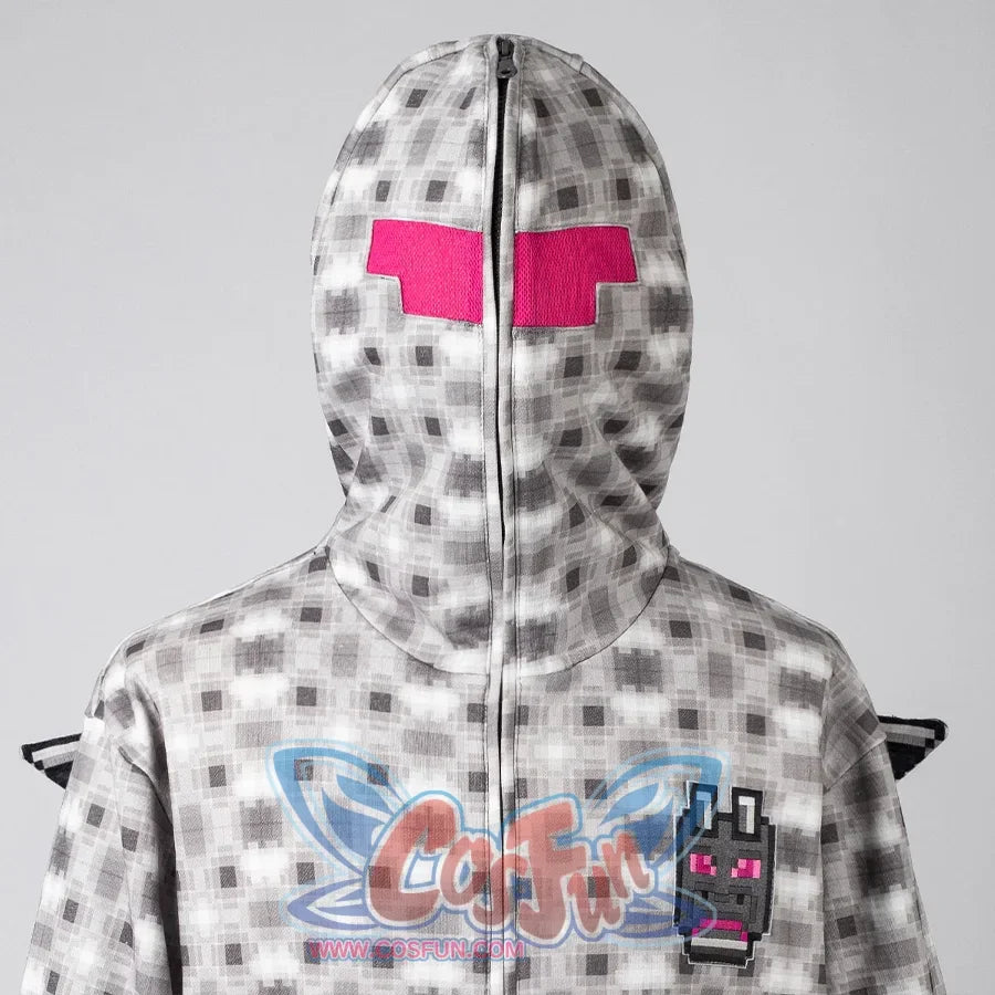 COSFUN Original Ender Dragon Cosplay Full Zip Hoodie, white and grey hoodie with full zip, front view