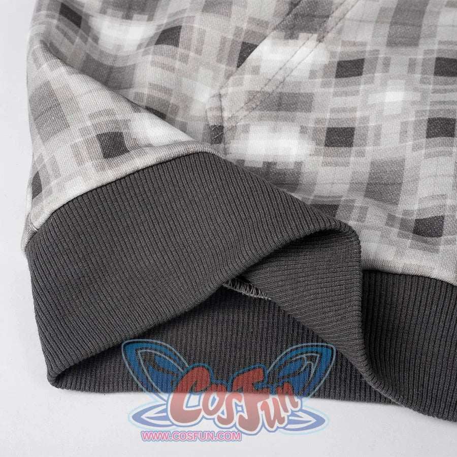 COSFUN Original Ender Dragon Cosplay Full Zip Hoodie, white and grey hoodie with ribbed hem